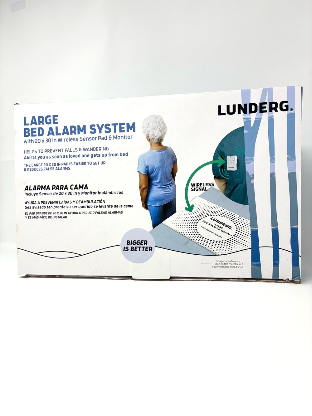 Lunderg Large Bed Alarm System Wireless Sensor Pad 20x30 Monitor Caregiver Pager